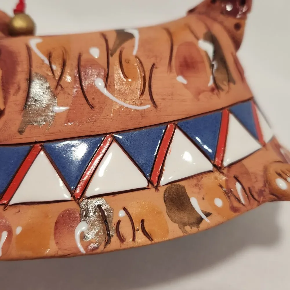 Handmade Studio Pottery Dachshund Dog Bell Ornament‎ Whimsical Folk Art Brown